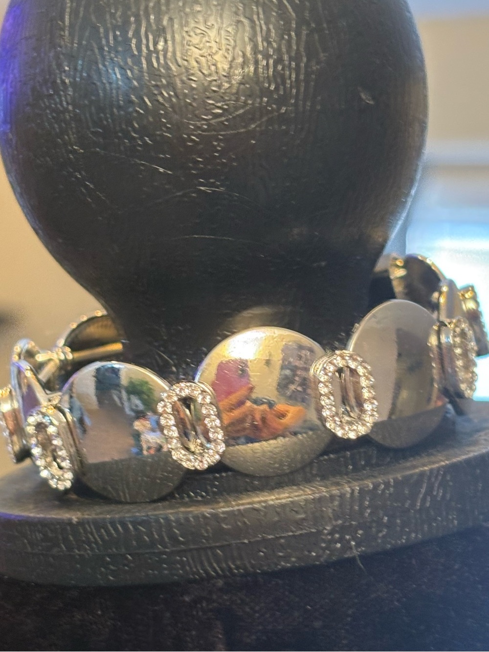 paparazzi Silver-Tone Disc Bracelet with Crystal Ovals